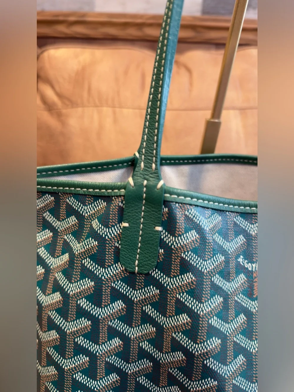 Goyard Green Patterned St. Louis Tote with Matching Pouch Size pm